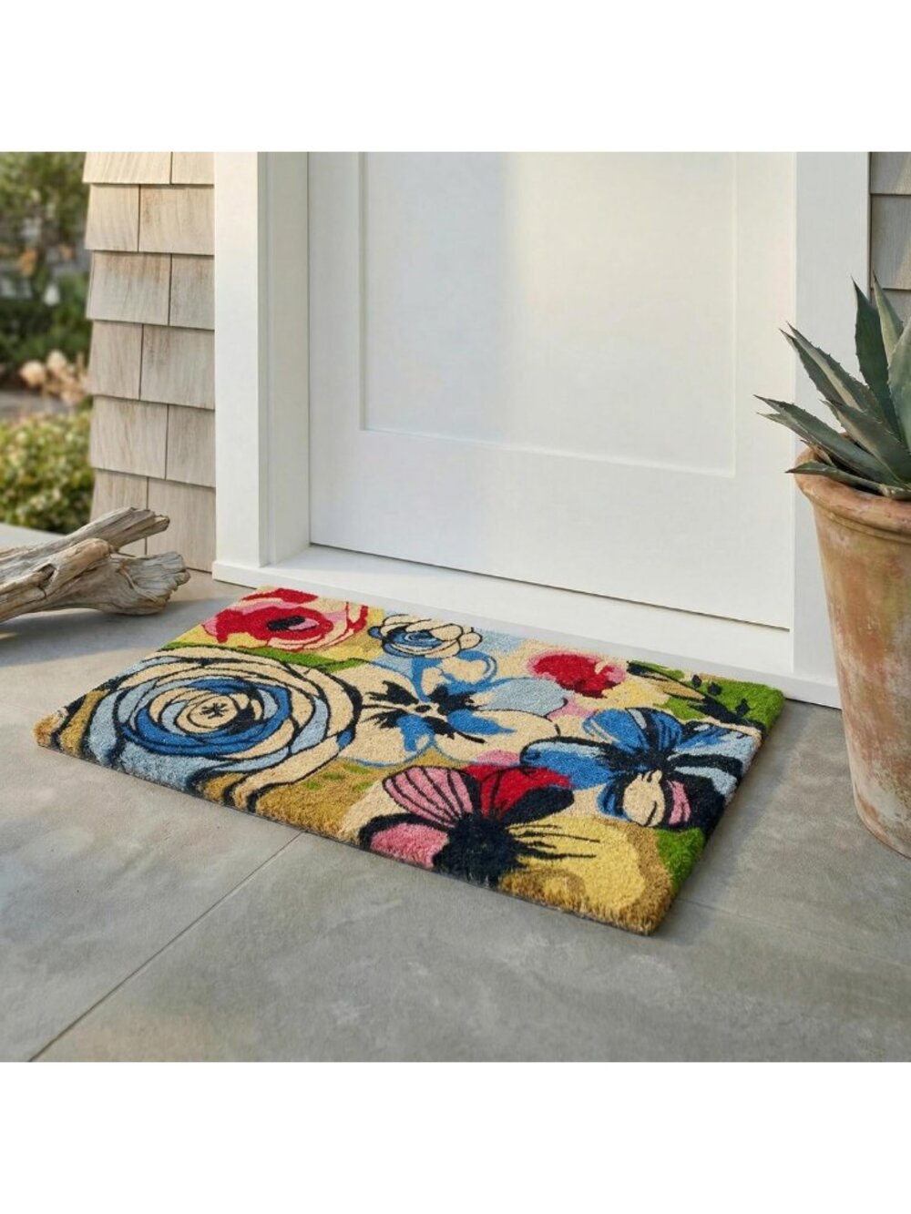 Extra Thick Handwoven Doormat - Durable Natural Coir - Floral Entryway Mat 18x30